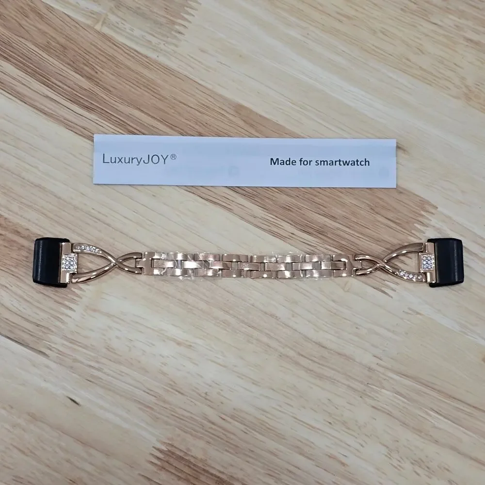 Dress Watch Band 18mm Rose Gold Metal Rhinestone For Halo View Fitness Tracker